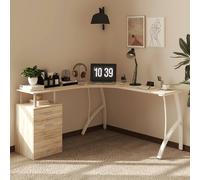 HOMCOM L-Shaped Corner PC Desk Table w/ Drawer Home Office Workstation, Oak, Yellow