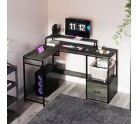 HOMCOM L Shaped Desk, Computer Table with Liftable Desktop, Charcoal Grey
