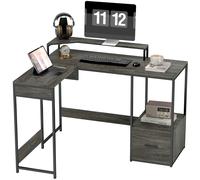 HOMCOM L Shaped Desk - Computer Table With Liftable Desktop - Charcoal grey | TJ Hughes