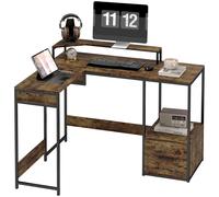HOMCOM L Shaped Desk - Computer Table With Liftable Desktop - Rustic Brown | TJ Hughes