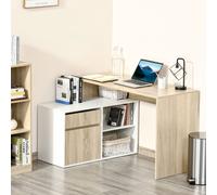 HOMCOM L-Shaped Desk, Corner Computer Desk with Storage Drawer, Adjustable Shelf, Cabinet for Home Office and Study, 120 x 92 x 75cm, Oak and White Wood