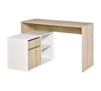 HOMCOM L-Shaped Desk, Corner Computer Desk with Storage Drawer, Adjustable Shelf, Cabinet for Home Office and Study, 120 x 92 x 75cm, Oak and White