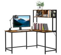 HOMCOM L Shaped Desk with Book Shelf Corner Computer Desk 140 x 125cm Brown