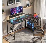 HOMCOM L Shaped Desk with LED Lights and Storage, Black