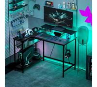 Portland LED Lights Reversible Corner Gaming Desk with Storage - Size: 90 x 80 x 107cm - Black - Wilko
