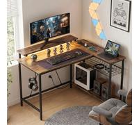 HOMCOM L Shaped Desk with LED Lights and Storage, Rustic Brown