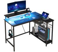 HOMCOM L-Shaped Reversible Corner Gaming Desk with LED Lights and Storage - Black, Black