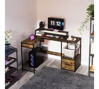 L Shaped Desk with Monitor Stand and Drawer for A4 Letter Size HOMCOM Brown One Size