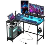 Portland LED Lights Reversible Corner Gaming Desk with Storage - Size: 90 x 80 x 107cm - Black - Wilko