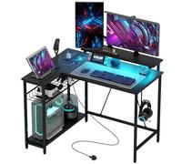 Portland LED Lights Reversible Corner Gaming Desk with Storage - Size: 90 x 80 x 107cm - Black - Wilko