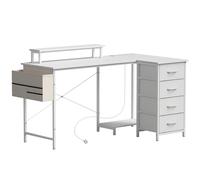 HOMCOM L Shaped Gaming Desk Reversible Power Outlets Corner Desk Storage Drawers Monitor Shelf 150 cm White