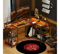 HOMCOM L Shaped Gaming Desk w/ LED Lights and Power Outlets for Small Space