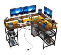 Homcom L Shaped Gaming Desk W/ Led Lights And Power Outlets For Small Space, Brown