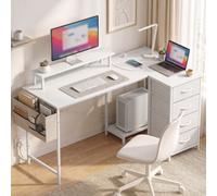 Homcom L Shaped Gaming Desk With Drawers Reversible Usb 150 X 80 Cm White