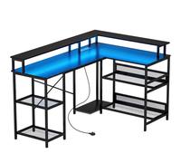 HOMCOM L Shaped Gaming Desk with LED Lights and Power Outlets, 150cm Corner Computer Desk for Small Space, Black