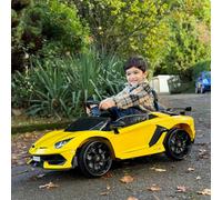 HOMCOM Electric Car for Kids Lamborghini Aventador Licensed with Remote Control, 12V Powered Kids' Electric Ride-on with Butterfly Doors, Auxiliary wheels, Music, Horn, Suspension - Yellow