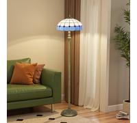 HOMCOM Lamp with Handcrafted Stained Glass Shade, Vintage Standing Lamp in Blue HOMCOM Blue