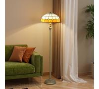 HOMCOM Tiffany-Style Floor Lamp with Handcrafted Stained Glass Shade, 152cm Tall Vintage Standing Lamp with Foot Switch and Dual Sockets for Living Room Bedroom, Bronze Tone and Orange