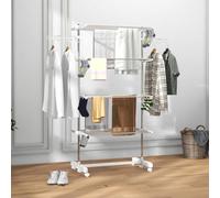 HOMCOM Folding Cloth Hanger 03-0063 ABS, Polypropylene, Stainless Steel Silver, White 550 mm x 1420 mm x 1720 mm