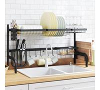 Homcom Space Saving Over The Sink Dish Drying Rack 2 Tier Dish Drainer In Black Black