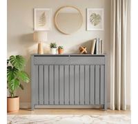 Homcom Large Radiator Cover With Drawers And Vertical Slats 119 X 19 X 93 Cm In Grey Grey