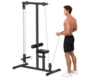 HOMCOM Lat Pull Down Machine with Extra Pulley Cable Machine Pulley System | for Seated Rows, Adjustable Seat, for Home Gym