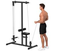 HOMCOM Exercise Pulldown Machine Power Tower with Adjustable Seat Cables - Black - 107cm x 120cm x 190cm