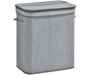 HOMCOM Laundry Basket, 100L Natural Wood, Single Compartment with Flip Lid, Removable Liner, Handles, Grey Aosom UK