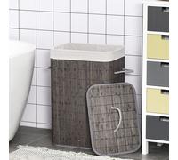 HOMCOM Laundry Basket with Flip Lid and String Handles, Collapsible Hamper Removable Lining Board Base Foldable Water-Resistant Dirty Clothes Storage, Grey
