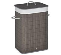 HOMCOM Laundry Basket with Flip Lid and String Handles Collapsible Grey | Hamper, Removable Lining, Board Base, Foldable, Water-Resistant Dirty Clothes Storage