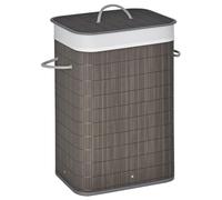 HOMCOM Laundry Basket with Flip Lid and String Handles, Collapsible Hamper Removable Lining Board Base Foldable Water-Resistant Dirty Clothes Storage, Grey
