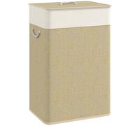 HOMCOM Bamboo Laundry Basket with Lid, 72L Laundry Hamper with Rope Handles, Washing Basket with Removable Washable Liner Bag for Bathroom, Bedroom, Nature Wood Finish