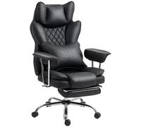 HOMCOM Leathaire Reclining Office Chair with Lumbar Support Pillow - Black