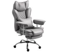 HOMCOM Leathaire Reclining Office Chair with Lumbar Support Pillow - Grey