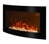 HomCom Wall Mounted Electric Fireplace - LED Flame Curved Back, Side Lights, 1000/2000W - Black