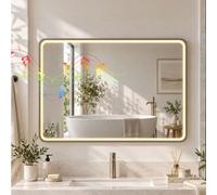 Homcom Led Bathroom Mirror, 100X70Cm Rectangle Bathroom Mirror, Gold Tone