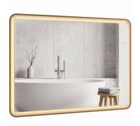 Homcom Led Bathroom Mirror, 100X70Cm Rectangle Bathroom Mirror, Gold Tone