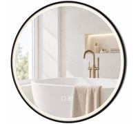 Homcom Led Bathroom Mirror, 60Cm Round Bathroom Mirror, Dimmable, Black