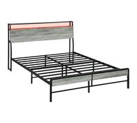 HOMCOM King Steel Bed Frame with LED Lights and Headboard Shelf - Grey, none