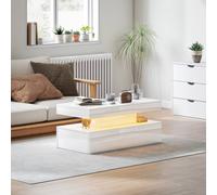 HOMCOM LED Coffee Table with Storage, High Gloss Living Room Table, White, White