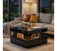 HOMCOM LED Coffee Table with Storage, Modern Centre Table - Black