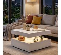 Homcom Led Coffee Table With Storage, Modern Centre Table, High Gloss White