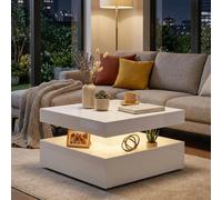 HOMCOM LED Coffee Table with Storage, Modern Centre Table - White