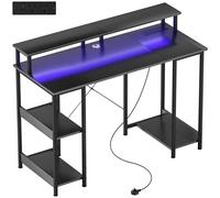 HOMCOM LED Computer Desk, with Power Outlets and Shelves - Carbon Fibre Grey