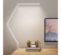 HOMCOM LED Desk Lamp, Dimmable Desk Light with Swing Arm and Clamp, Adjustable Eye-Caring Table Lamp with 2 Colour Modes & 5 Brightness Levels for Study, Drawing, Office, Architect, Task, White