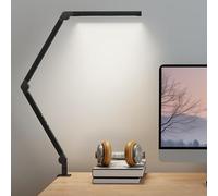 HOMCOM LED Desk Lamp, Dimmable Desk Light with Swing Arm and Clamp, Adjustable Eye-Caring Table Lamp with 2 Colour Modes & 5 Brightness Levels for Study, Drawing, Office, Architect, Task, Black