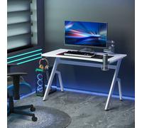 LED Ergonomic Gaming Desk Computer Table with Cup Holder HOMCOM White One Size