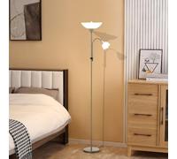HOMCOM LED Floor Lamp, 180cm Tall Uplighter Standard Lamp Silver Tone | Mother and Child Design, Adjustable Gooseneck, 3000K/4500K/6500K Colour Temperatures
