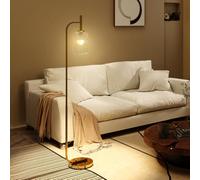 HOMCOM LED Floor Lamp for Living Room Glass Lampshade Bulb Included Gold | Modern Standing Lamp with Adjustable Brightness, Foot Switch, 2700K for Bedroom