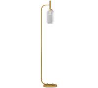 HOMCOM LED Floor Lamp for Living Room with Glass Lampshade, Modern Standing Lamp with Foot Switch, Adjustable Brightness, 2700K for Bedroom, Gold Tone
